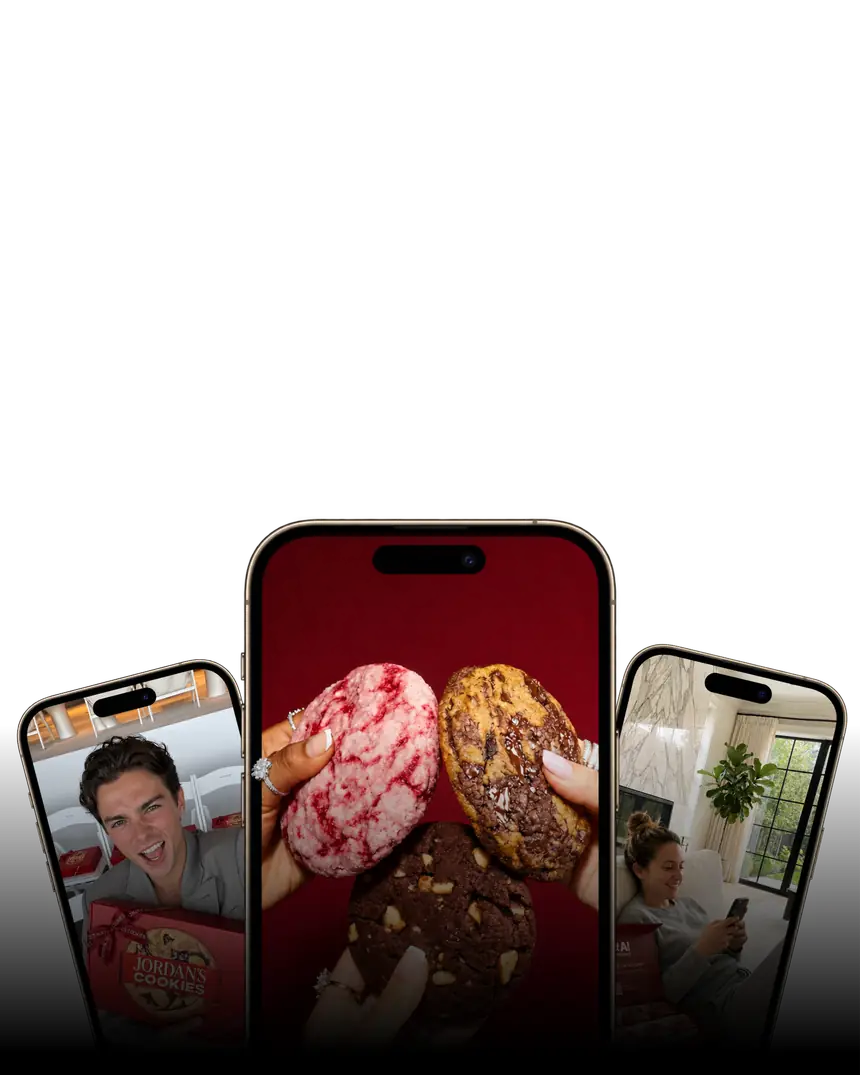The Jordan's Cookies app on 3 phones