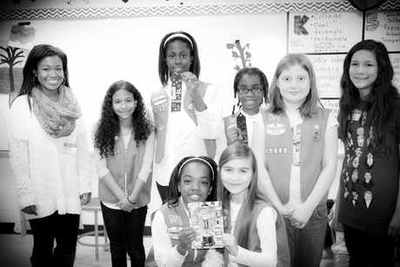 Jordan Johnson with a Girl Scouts troop